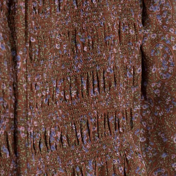 Code x Mode Peasant Dress Milk Maid Liberty Floral Hippie 70s Brown Autumn Maxi - Picture 11 of 15